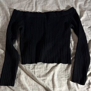 AERIE Elegant Black Off-Shoulder Sweater